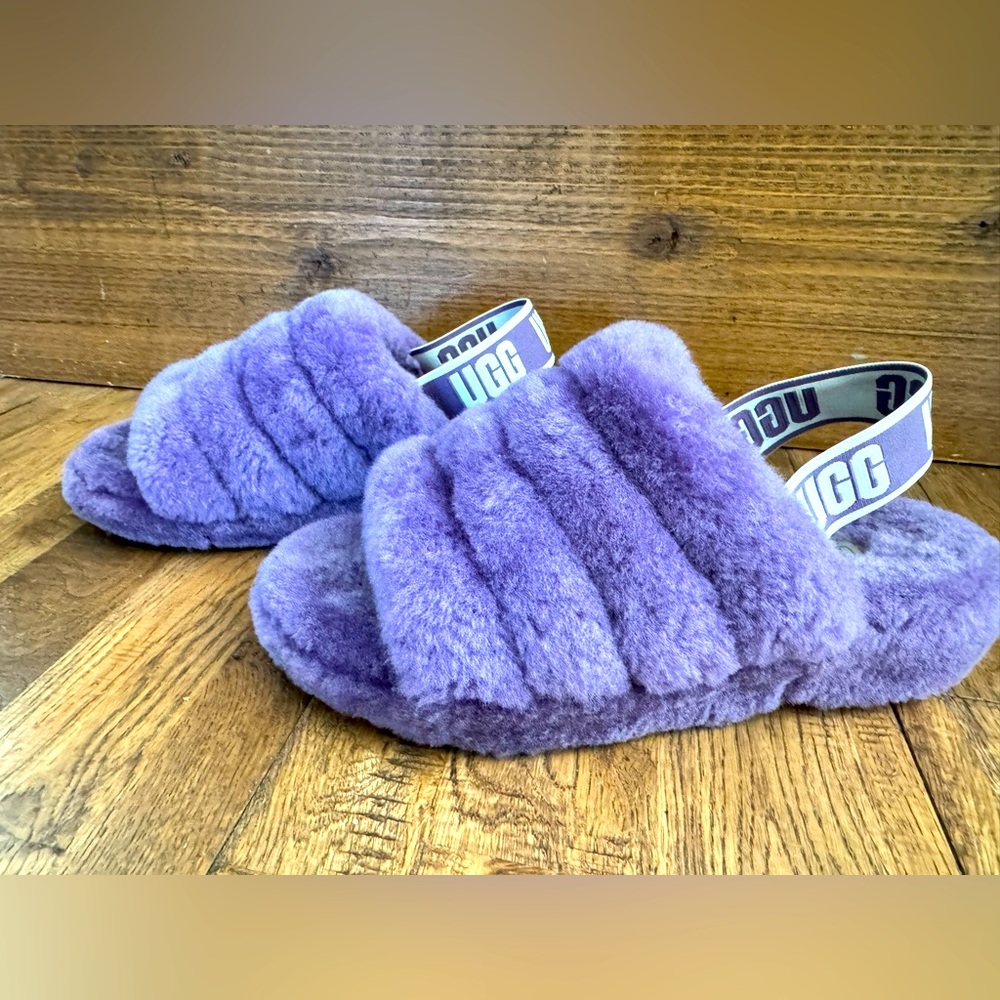 UGG Fluff Yeah Purple Slippers‎ Slides Logo Women’s Size 8
